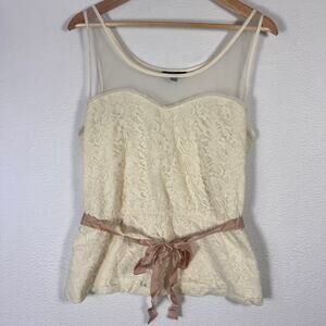 AEO Top Illusion Boho Romantic Sweetheart Lace Neckline Sleeveless Y2K Cream XL
